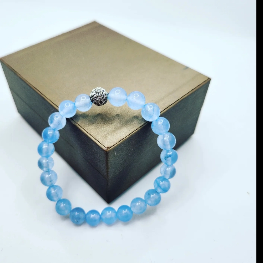 Aquamarine Quartz Zirconia charm bracelet 8 mm